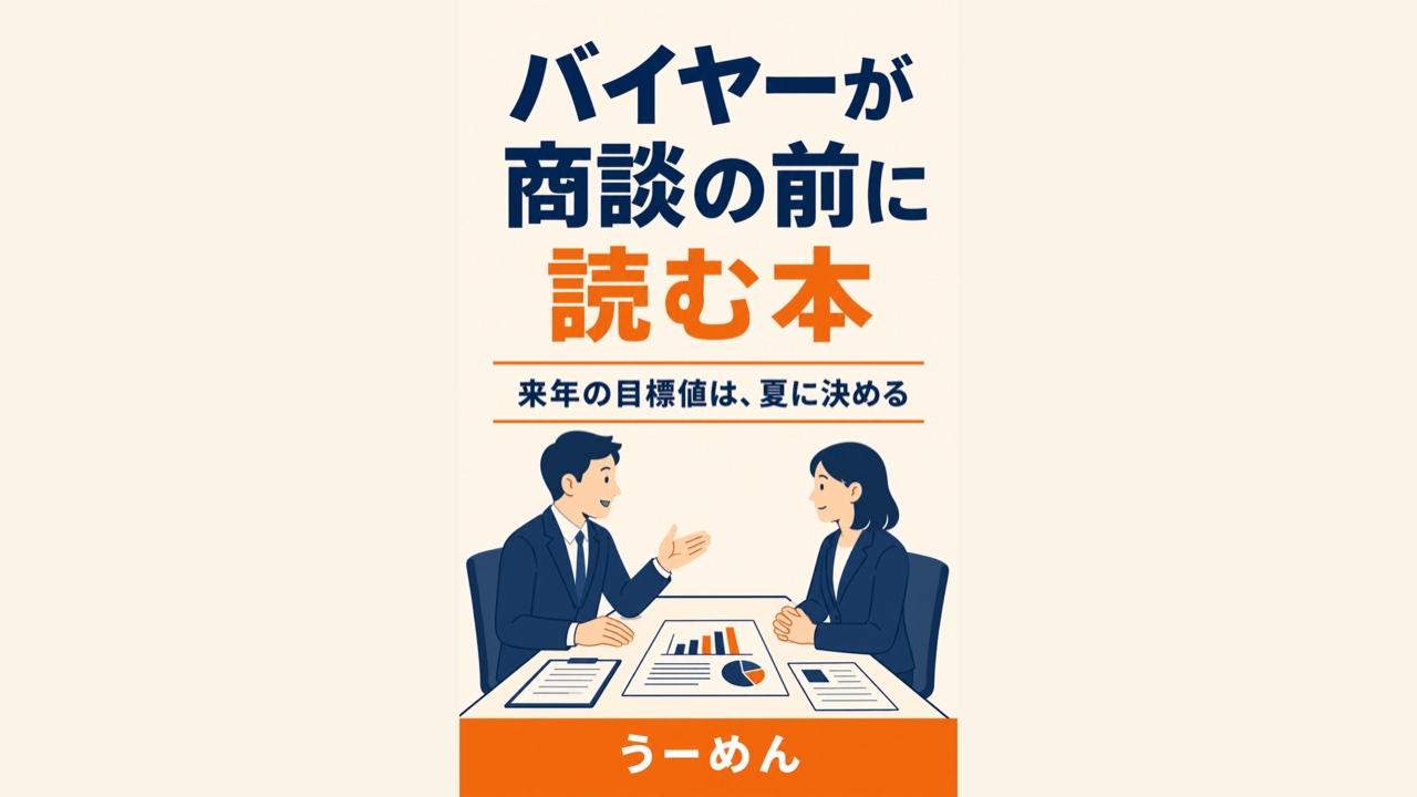 商談テーブルで向かい合うバイヤーと営業を描いたKindle本「バイヤーが商談の前に読む本」の表紙