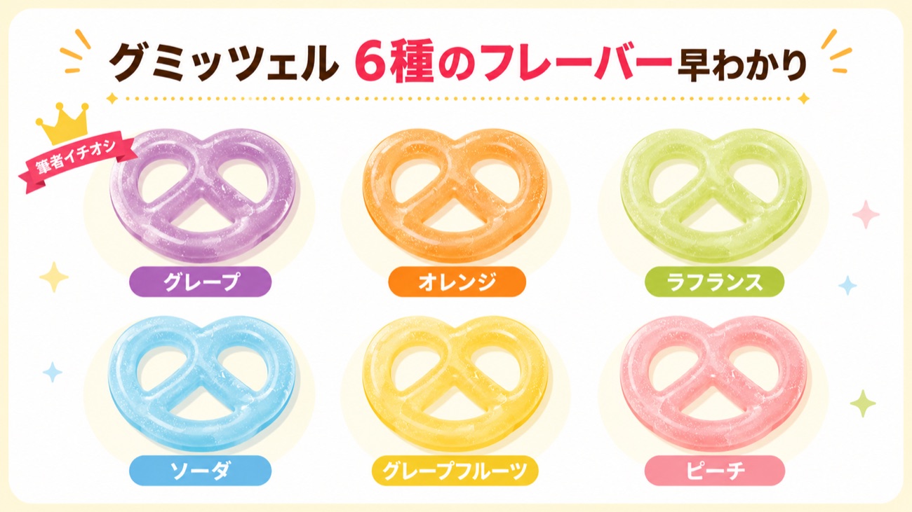 グミッツェル6種のフレーバー早わかり図解 ※イメージ